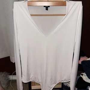 Express White Fitted Long Sleeve Bodysuit